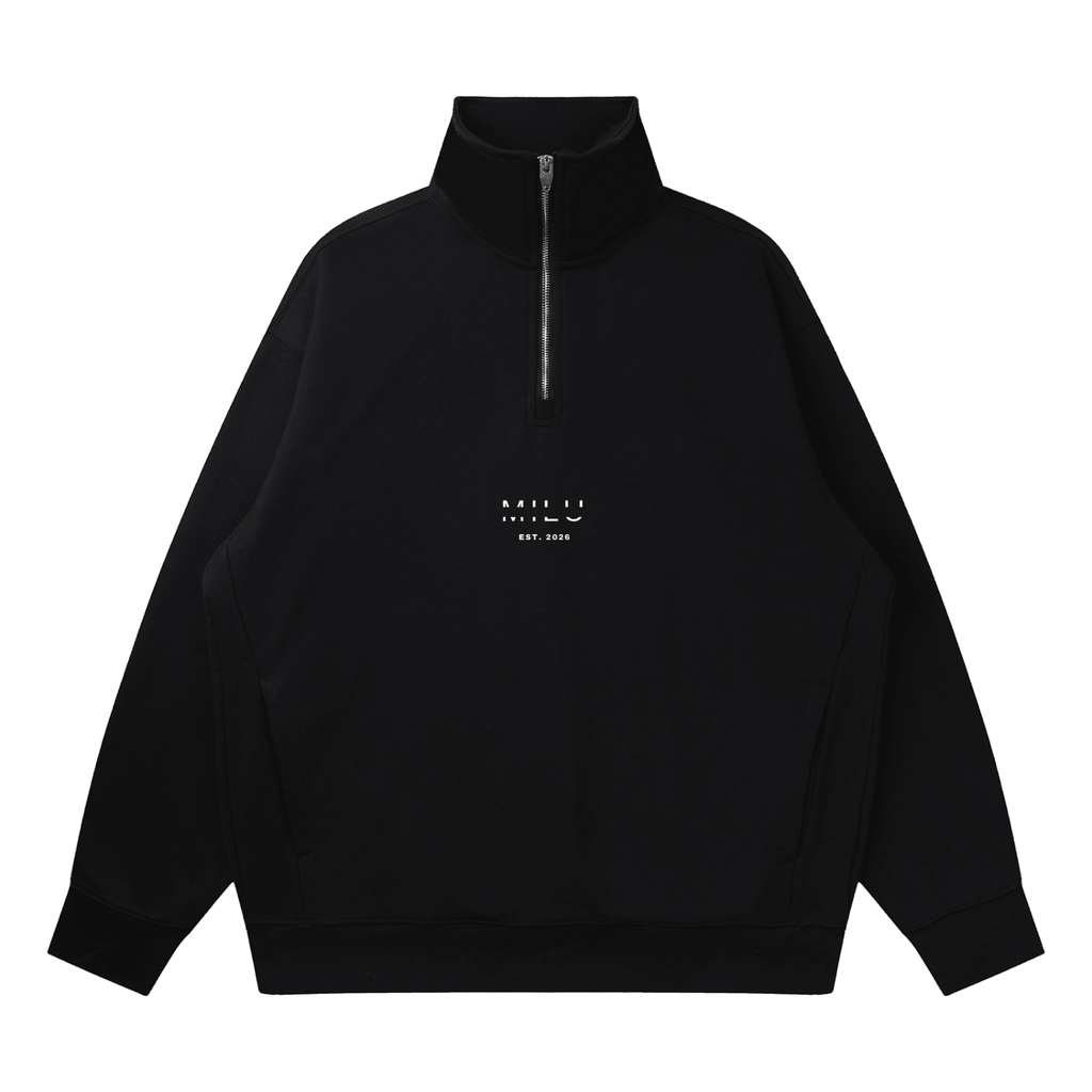 Back to Basics 1/4 Zip Unisex Sweatshirt - Black - MILU Clothing