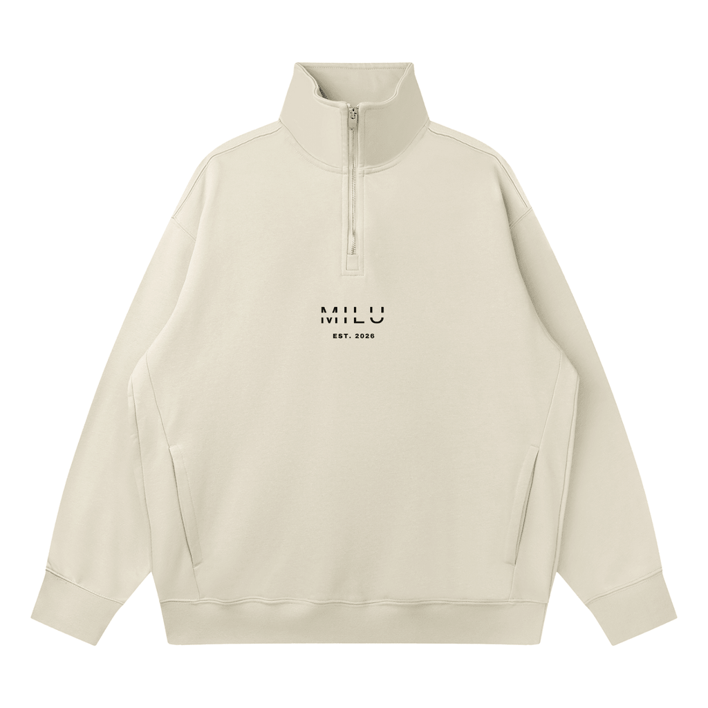 Back to Basics Unisex 1/4 Zip Sweatshirt - Cream - MILU Clothing