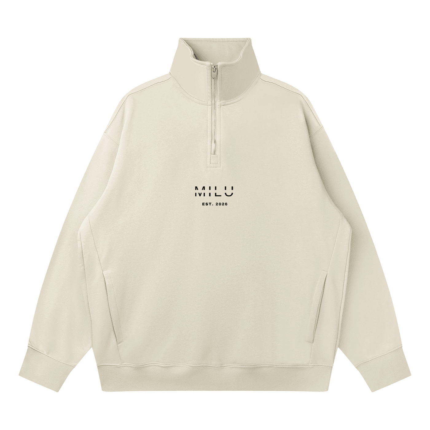 Back to Basics Unisex 1/4 Zip Sweatshirt - Cream - MILU Clothing